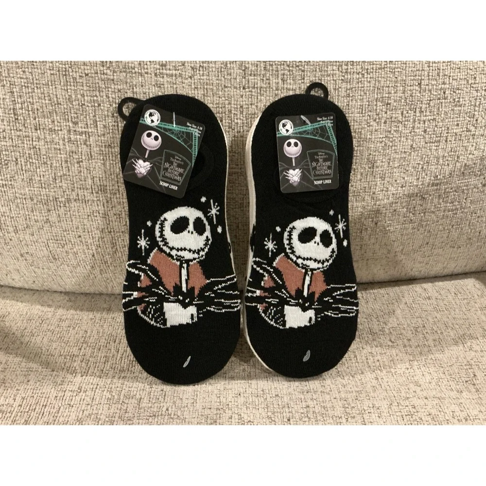 Disney Nightmare Before Christmas Jack & Sally Scoop Liner Socks 2 Pair NWT 4-10